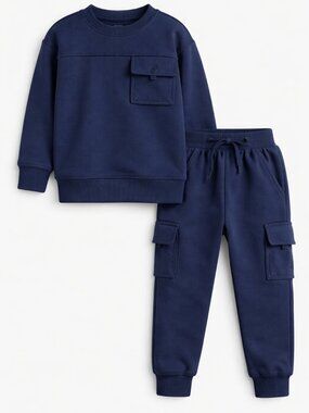 NWT Cat & Jack Toddler Boys Navy Blue Pocket Crewneck Sweatshirt & Jogger Set 3T